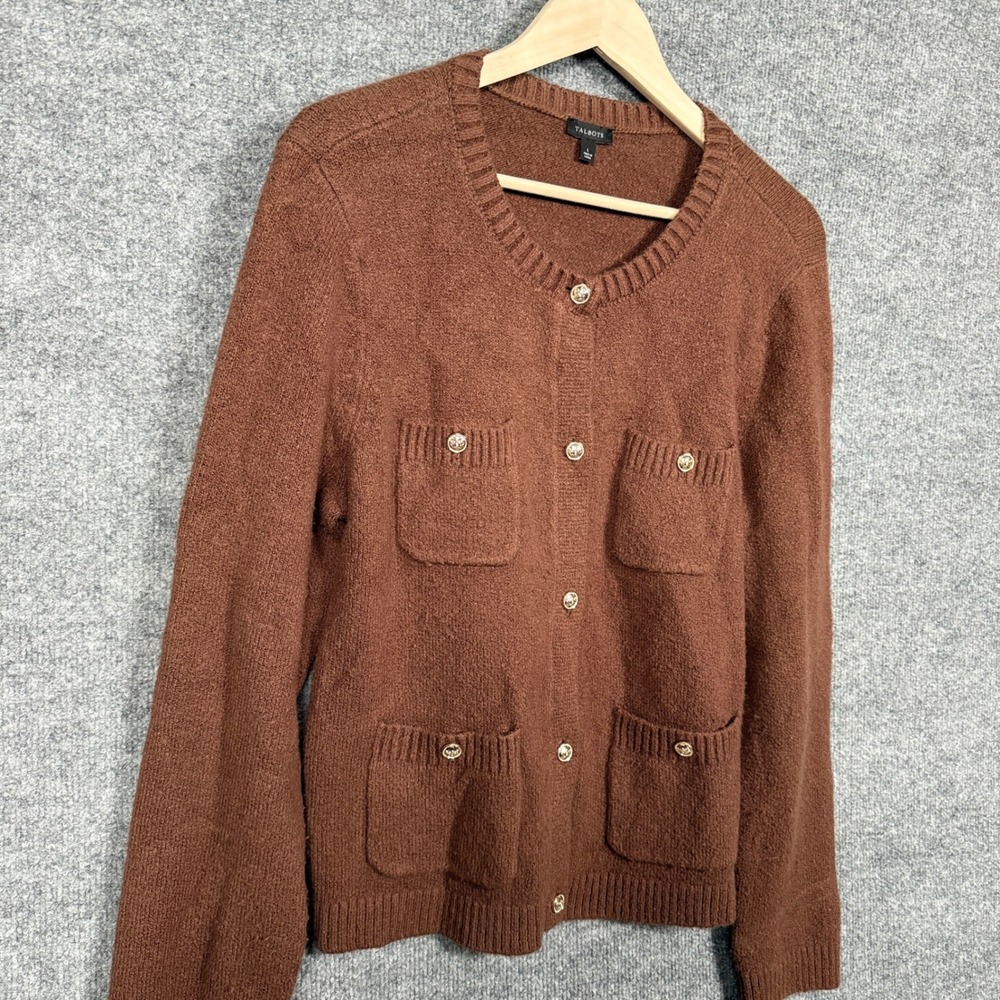Talbots Size Large Cardigan Sweater Burnt Orange Buttons Cotton Wool Nylon Blend - Picture 3 of 8